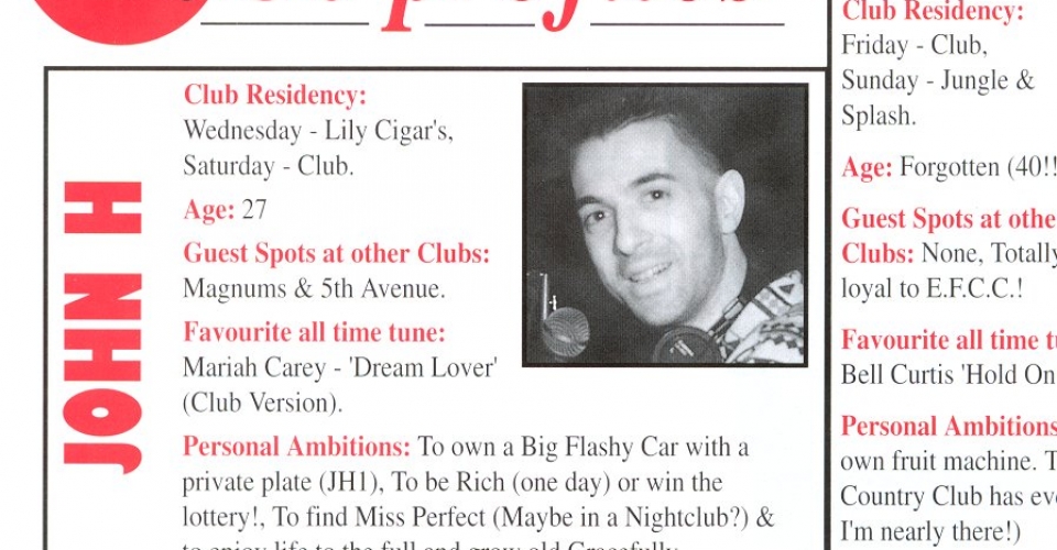 Epping Forest Country Club In House Magazine, DJ Johnny H DJ Profile 1994